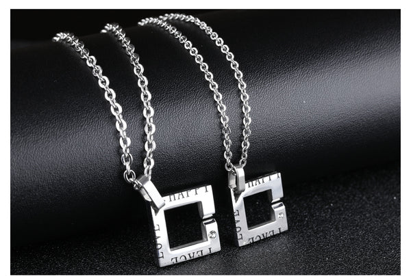 His & Hers Matching Set Love Peace Happy Tag Pendant Necklace Couple Jewelry Set-Couple Necklace-SunnyHouse Jewelry