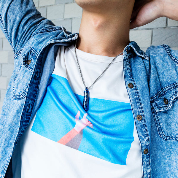 Men's Fashion Blue Bullet Pendant Necklace-Mens Pendant Necklace-SunnyHouse Jewelry