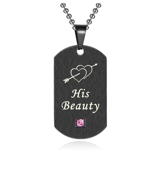 His & Hers Matching Set Her Beast His Beauty Tag Pendant Necklace Couple Jewelry Set-Couple Necklace-SunnyHouse Jewelry