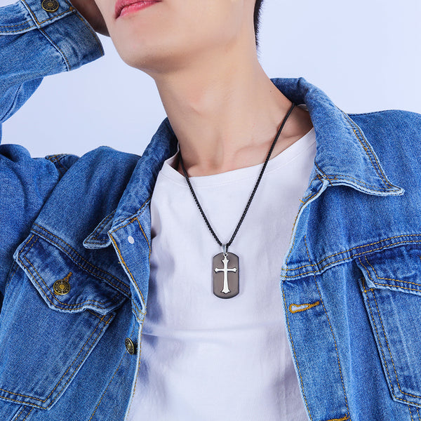 Men's Fashion Cross Tag Pendant Necklace-Mens Pendant Necklace-SunnyHouse Jewelry