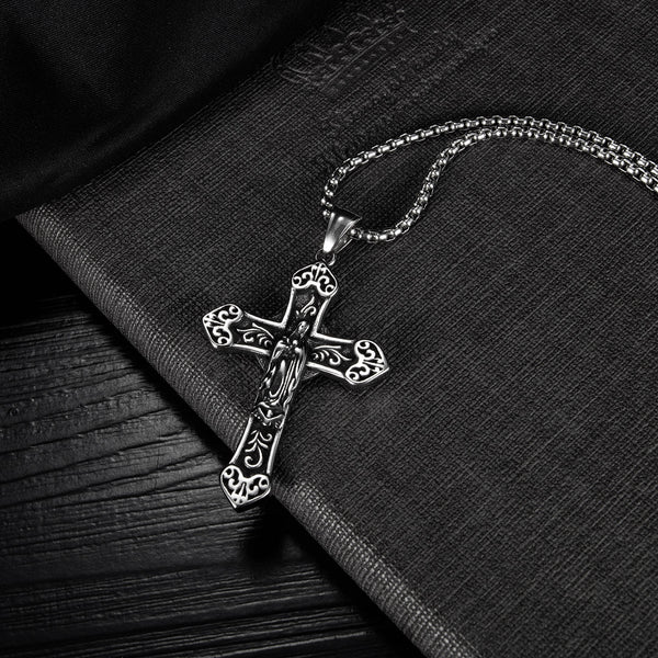 Men's Fashion Blessed Virgin Mary Cross Pendant Necklace-Mens Pendant Necklace-SunnyHouse Jewelry