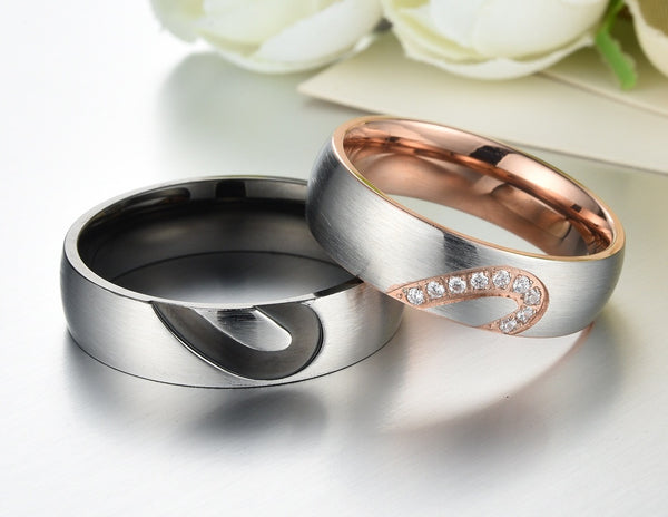 His & Hers Matching Set Heart with Heart Couple Rings, Wedding Band Set, Valentine, Anniversary, Wedding, Promise, Engagement Ring-Couple Rings-SunnyHouse Jewelry