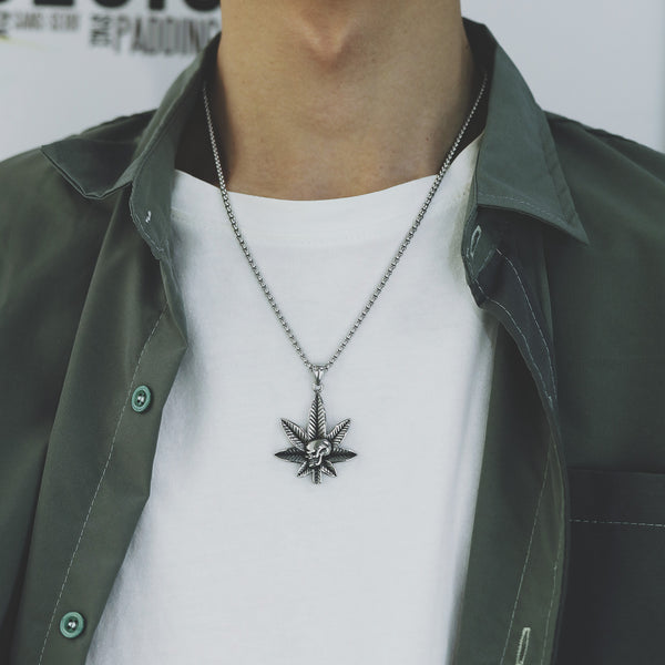 Men's Fashion Hip Hop Skull Maple Pendant Necklace-Mens Pendant Necklace-SunnyHouse Jewelry