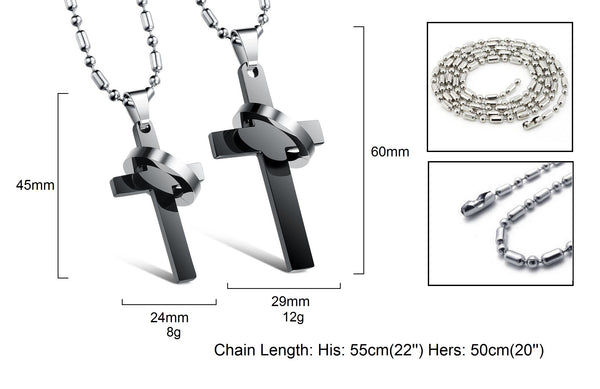His & Hers Matching Set God around You Cross Tag Pendant Necklace Couple Jewelry Set-Couple Necklace-SunnyHouse Jewelry