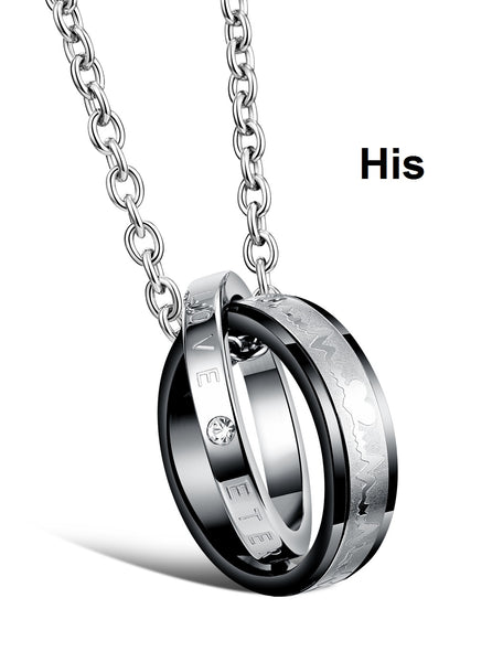 His & Hers Matching Set Titanium Stainless Steel Couple Rings Necklace Love Style-Couple Necklace-SunnyHouse Jewelry