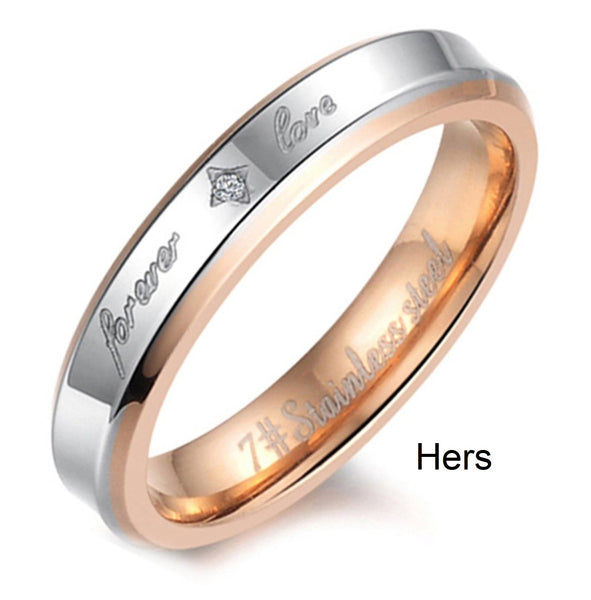 His & Hers Matching Set Forever Love Couple Rings, Wedding Band Set, Valentine, Anniversary, Wedding, Promise, Engagement Ring-Couple Rings-SunnyHouse Jewelry