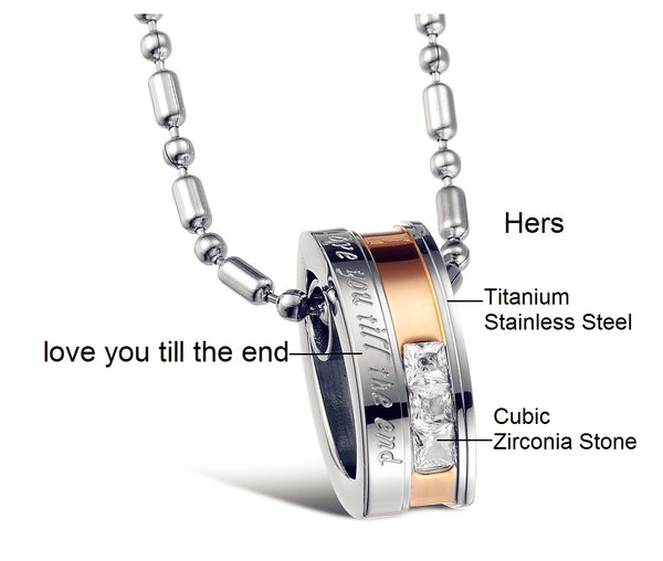 His & Hers Matching Set Love You till the End Tag Pendant Necklace Couple Jewelry Set-Couple Necklace-SunnyHouse Jewelry