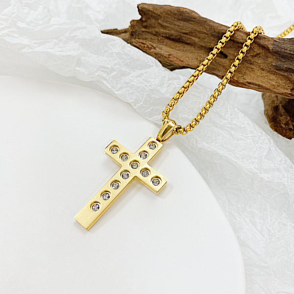 Men's Fashion Diamond Cross Pendant Necklace-Mens Pendant Necklace-SunnyHouse Jewelry