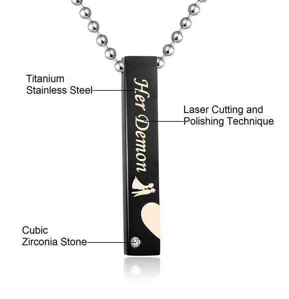 His & Hers Heart Matching Set Her Demon His Angle Tag Pendant Necklace Couple Jewelry Set-Couple Necklace-SunnyHouse Jewelry