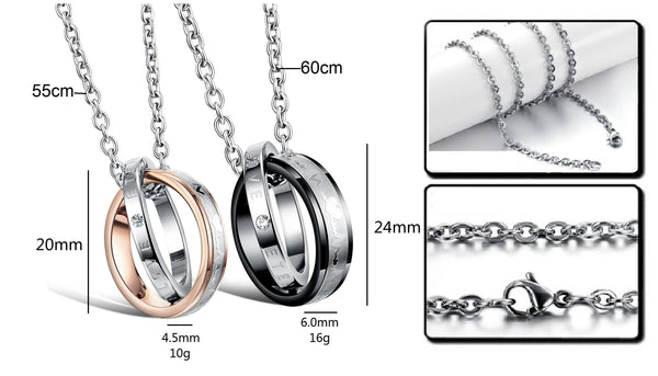 His & Hers Matching Set Titanium Stainless Steel Couple Rings Necklace Love Style-Couple Necklace-SunnyHouse Jewelry