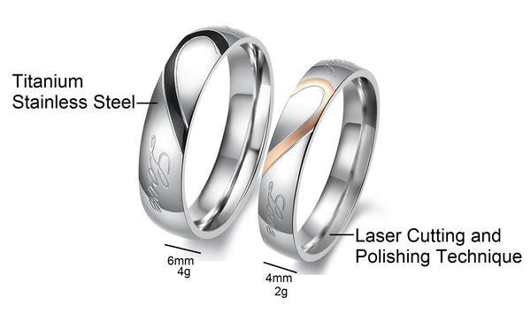 His & Hers Matching Set Heart with Heart Couple Rings, Wedding Band Set, Valentine, Anniversary, Wedding, Promise, Engagement Ring-Couple Rings-SunnyHouse Jewelry