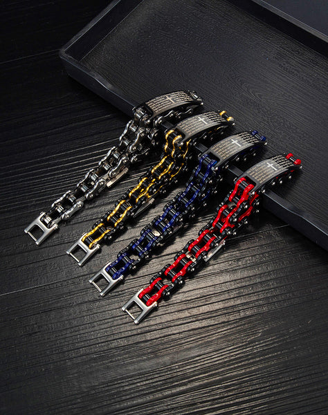 Men's Fashion Bible Cross Harley Bike Bracelet-Mens Bracelet-SunnyHouse Jewelry