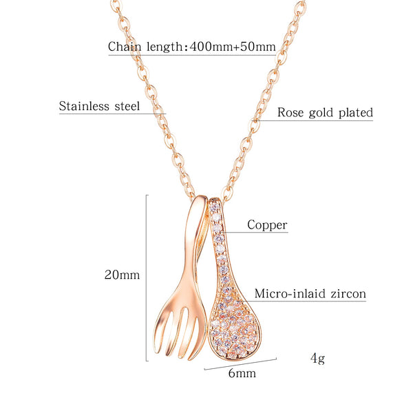 Women's Fashion Blinking Spoon and Fork Pendant Necklace-Womens Pendant Necklace-SunnyHouse Jewelry