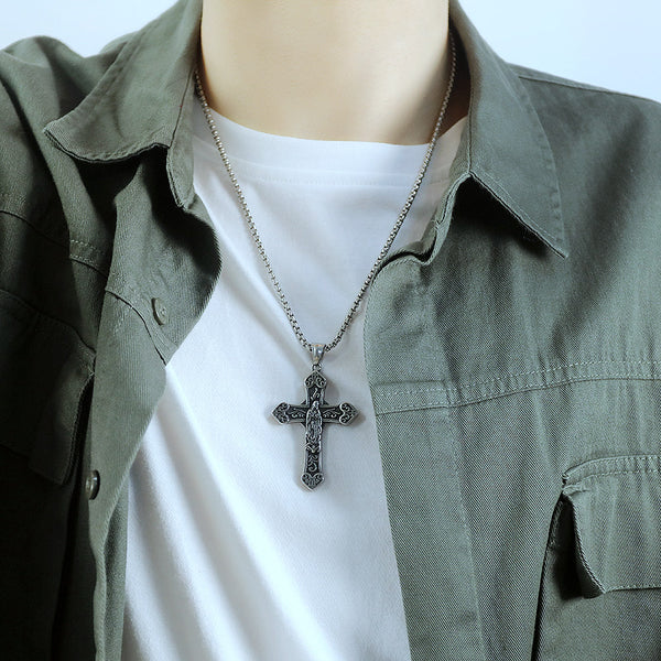 Men's Fashion Blessed Virgin Mary Cross Pendant Necklace-Mens Pendant Necklace-SunnyHouse Jewelry