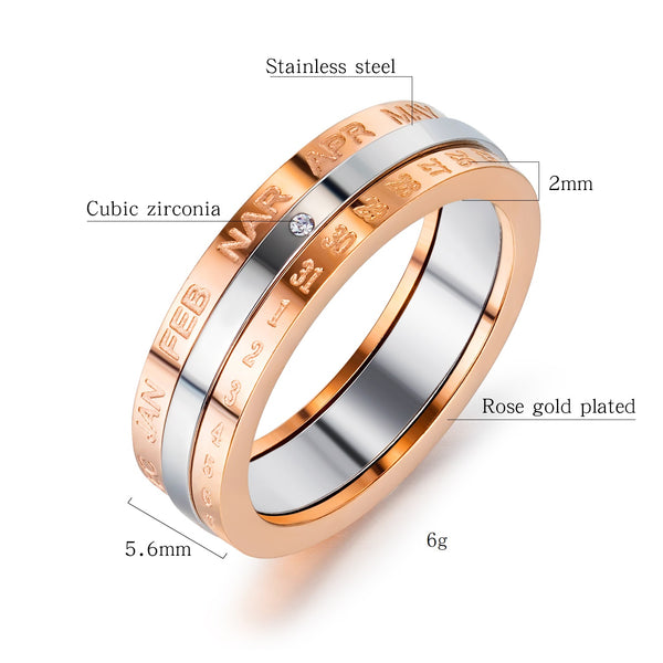 Women's Fashion Rose Gold Month ID Ring-Womens Ring-SunnyHouse Jewelry