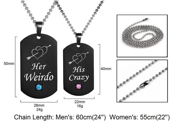 His & Hers Matching Set Her Weirdo His Crazy Tag Pendant Necklace Couple Jewelry Set-Couple Necklace-SunnyHouse Jewelry