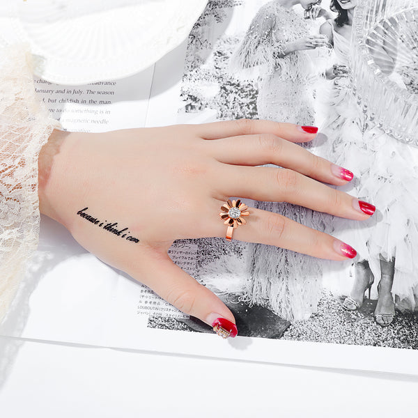 Women's Fashion Rose Gold Daisy Ring-Womens Ring-SunnyHouse Jewelry