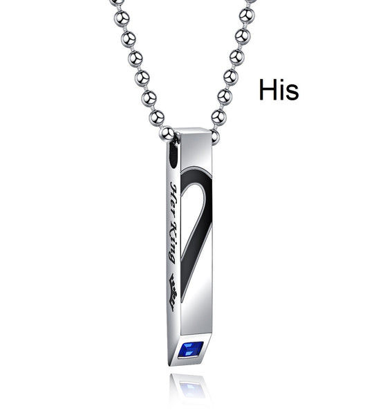 His & Hers Matching Set Her King His Queen Tag Pendant Necklace Couple Jewelry Set-Couple Necklace-SunnyHouse Jewelry