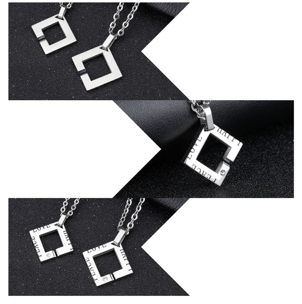His & Hers Matching Set Love Peace Happy Tag Pendant Necklace Couple Jewelry Set-Couple Necklace-SunnyHouse Jewelry