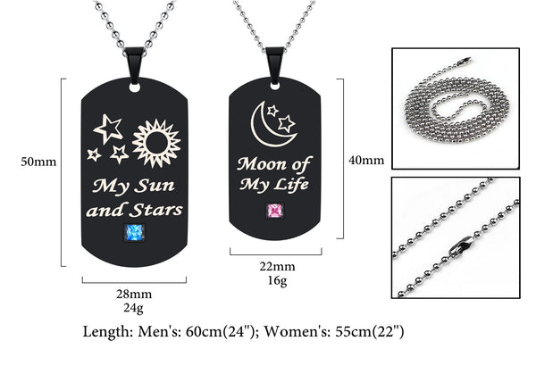 His & Hers Matching Set My Sun and Stars Moon of My Life Tag Pendant Necklace Couple Jewelry Set-Couple Necklace-SunnyHouse Jewelry