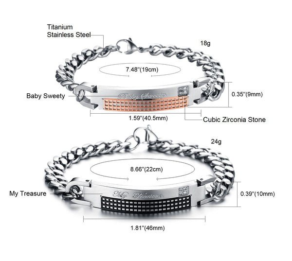 His & Hers Matching Set Baby Sweety My Treasure Couple Bracelets, Valentine, Anniversary, Wedding, Promise, Engagement Gift-Couple Bracelets-SunnyHouse Jewelry