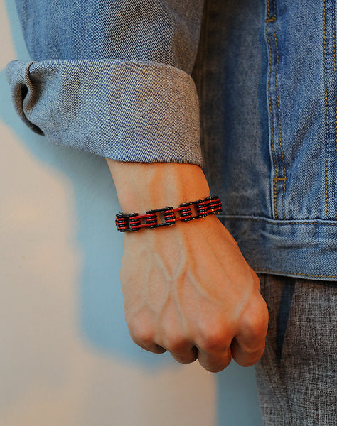 Men's Fashion Black and Red Harley Bike Bracelet-Mens Bracelet-SunnyHouse Jewelry