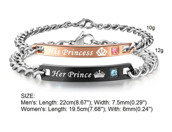His & Hers Matching Set Her Prince and His Princess Couple Bracelets, Valentine, Anniversary, Wedding, Promise, Engagement Gift-Couple Bracelets-SunnyHouse Jewelry