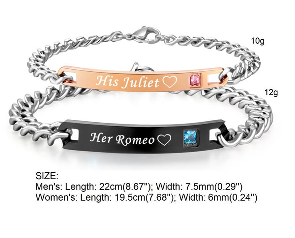 His & Hers Matching Set Romeo and Juliet Couple Bracelets, Valentine, Anniversary, Wedding, Promise, Engagement Gift-Couple Bracelets-SunnyHouse Jewelry