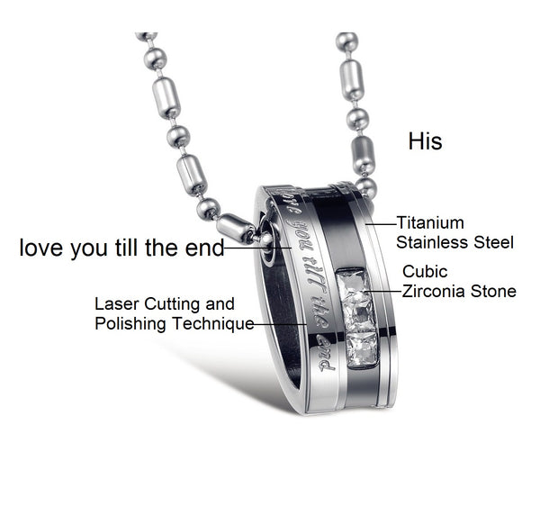 His & Hers Matching Set Love You till the End Tag Pendant Necklace Couple Jewelry Set-Couple Necklace-SunnyHouse Jewelry