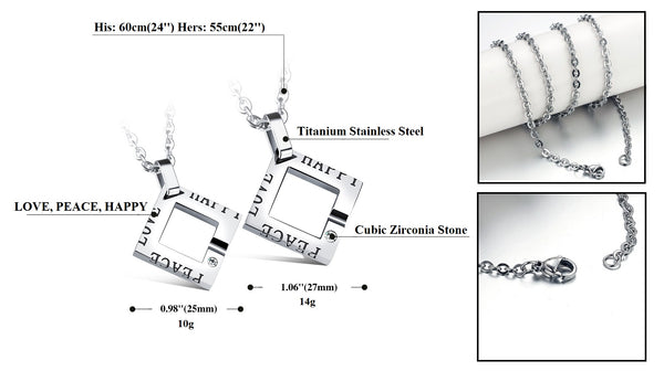 His & Hers Matching Set Love Peace Happy Tag Pendant Necklace Couple Jewelry Set-Couple Necklace-SunnyHouse Jewelry