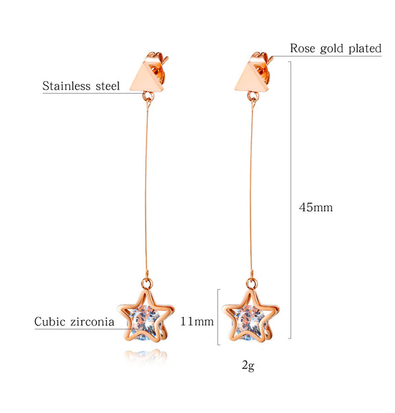 Women's Fashion Rose Gold Star Drop Earrings-Womens Earrings-SunnyHouse Jewelry