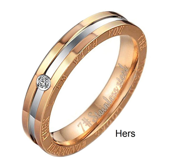 His & Hers Matching Set The World Is Wonderful When I Am with You Couple Rings Wedding Band Set-Couple Rings-SunnyHouse Jewelry