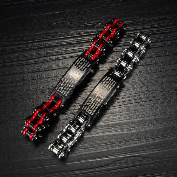 Men's Fashion Bible Cross Harley Bike Bracelet-Mens Bracelet-SunnyHouse Jewelry