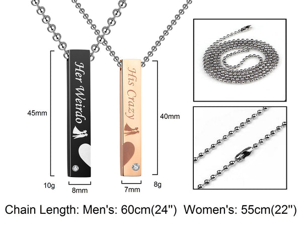 His & Hers Love Heart Matching Set Her Weirdo His Crazy Tag Pendant Necklace Couple Jewelry Set-Couple Necklace-SunnyHouse Jewelry
