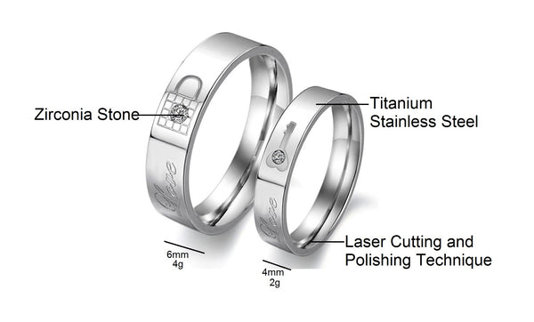 His & Hers Matching Set Key and Lock Style Couple Rings Wedding Band Set-Couple Rings-SunnyHouse Jewelry