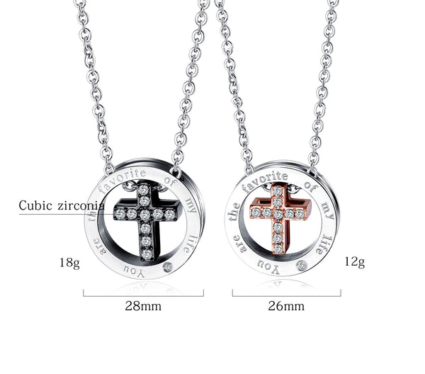 His & Hers Matching Set Valentine Cross Tag Pendant Necklace Couple Jewelry Set-Couple Necklace-SunnyHouse Jewelry