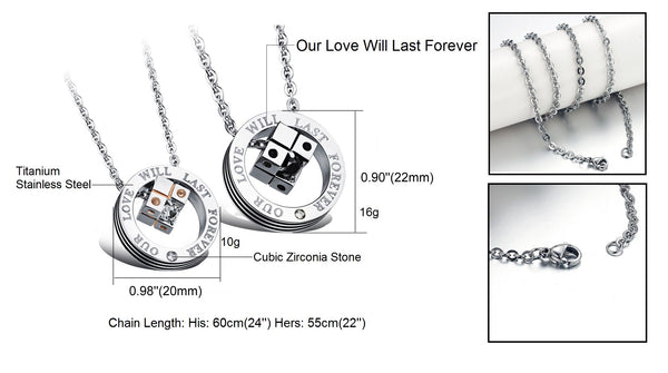 His & Hers Matching Set Dice Style Gamble Win Couple Necklace Couple Jewelry Set-Couple Necklace-SunnyHouse Jewelry
