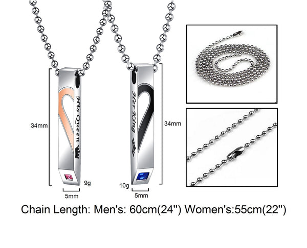 His & Hers Matching Set Her King His Queen Tag Pendant Necklace Couple Jewelry Set-Couple Necklace-SunnyHouse Jewelry