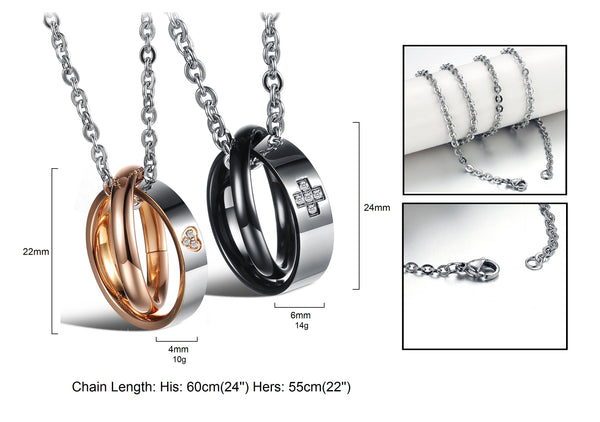 His & Hers Matching Set Valentine Rings Couple Necklace Couple Jewelry Set-Couple Necklace-SunnyHouse Jewelry
