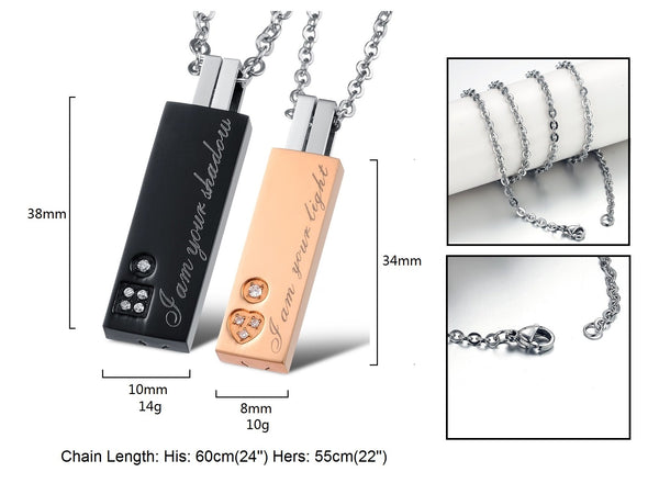 His & Hers Matching Set Light and Shadow Tag Pendant Necklace Couple Jewelry Set-Couple Necklace-SunnyHouse Jewelry