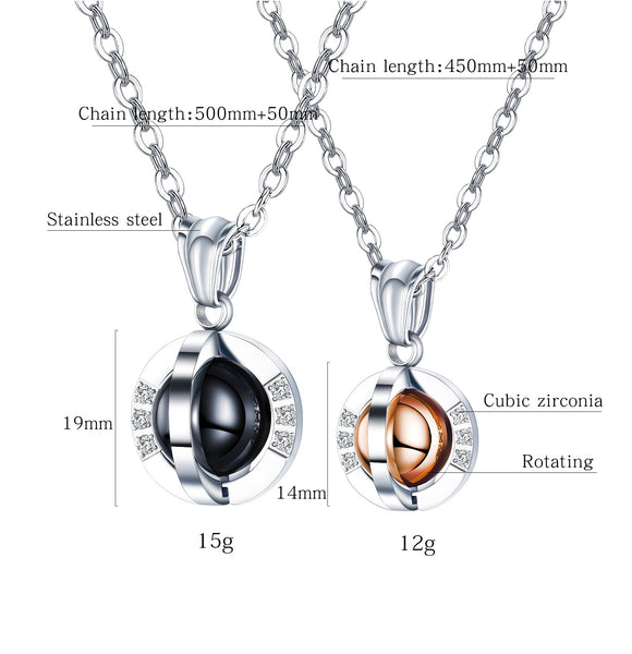 His & Hers Matching Set Rotatable Ball Tag Pendant Necklace Couple Jewelry Set-Couple Necklace-SunnyHouse Jewelry