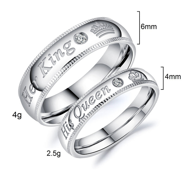 His & Hers Matching Set King and Queen Couple Rings, Wedding Band Set, Valentine, Anniversary, Wedding, Promise, Engagement Ring-Couple Rings-SunnyHouse Jewelry
