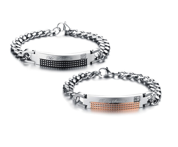 His & Hers Matching Set Baby Sweety My Treasure Couple Bracelets, Valentine, Anniversary, Wedding, Promise, Engagement Gift-Couple Bracelets-SunnyHouse Jewelry