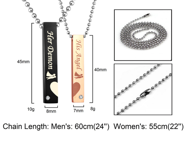 His & Hers Heart Matching Set Her Demon His Angle Tag Pendant Necklace Couple Jewelry Set-Couple Necklace-SunnyHouse Jewelry
