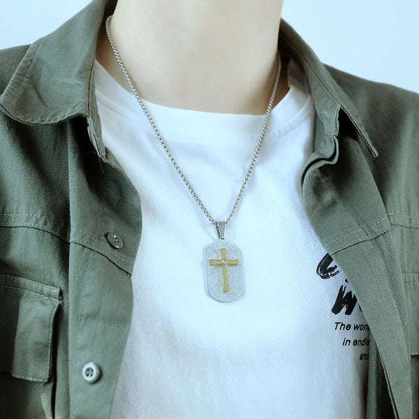 Men's Fashion Cross Tag Pendant Necklace-Mens Pendant Necklace-SunnyHouse Jewelry