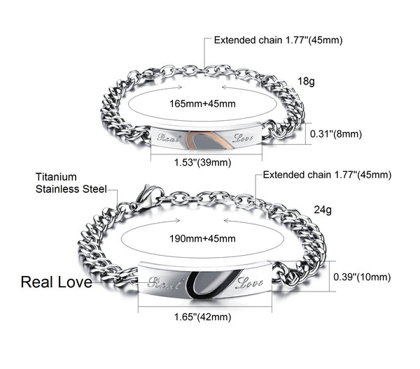 His & Hers Matching Set Heart with Heart Couple Bracelets, Valentine, Anniversary, Wedding, Promise, Engagement Gift-Couple Bracelets-SunnyHouse Jewelry