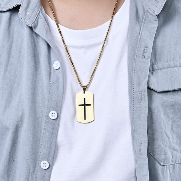 Men's Fashion Cross Tag Pendant Necklace-Mens Pendant Necklace-SunnyHouse Jewelry
