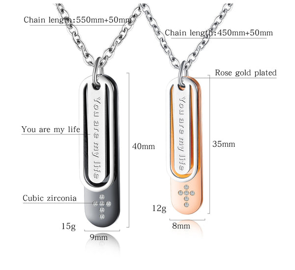 His & Hers Matching Set You Are My Life Tag Pendant Necklace Couple Jewelry Set-Couple Necklace-SunnyHouse Jewelry