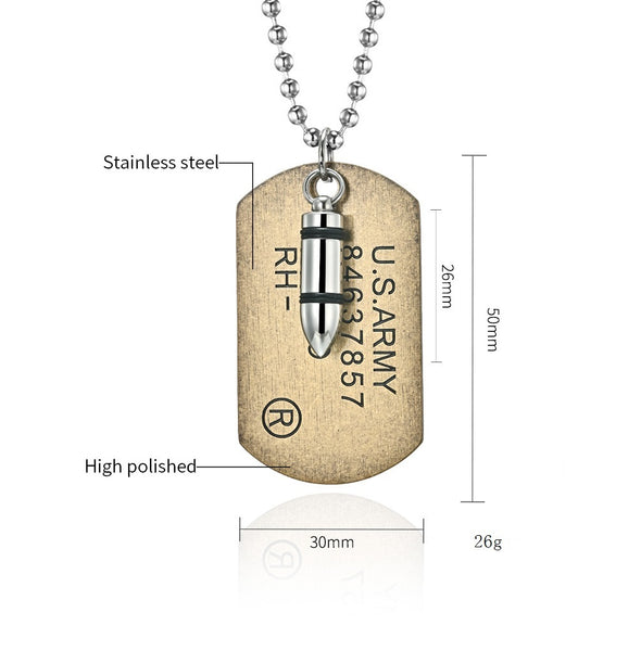 Men's Fashion US Army Bullet Tag Pendant Necklace-Mens Pendant Necklace-SunnyHouse Jewelry