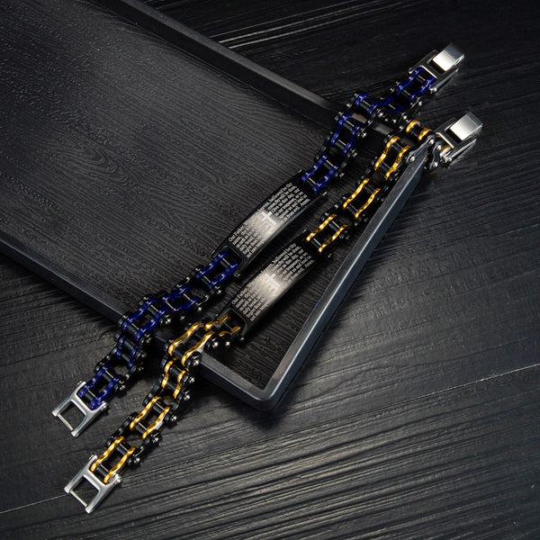 Men's Fashion Bible Cross Harley Bike Bracelet-Mens Bracelet-SunnyHouse Jewelry